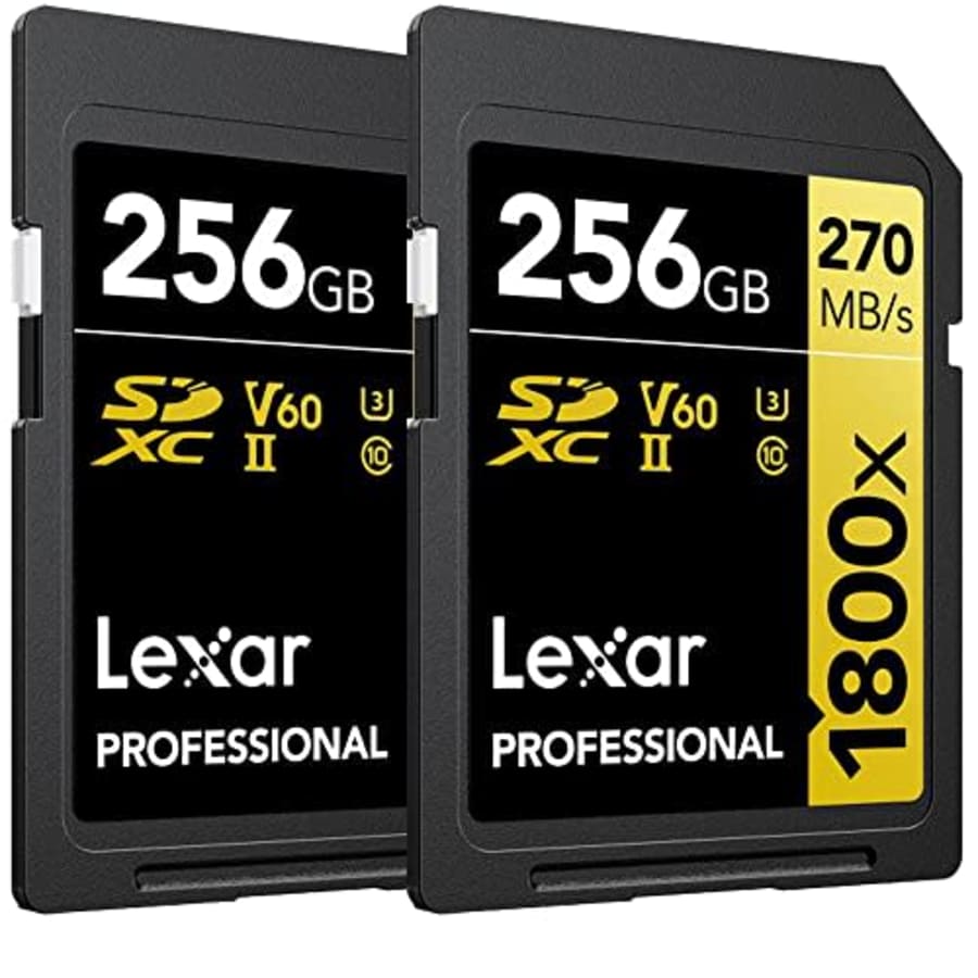 Lexar Professional 1800x SDXC UHS-II Card Gold Series 256GB - (2-Pack) for $180 Lexar Professional 1800x SDXC UHS-II Card Gold Series 256GB - (2-Pack) for $180