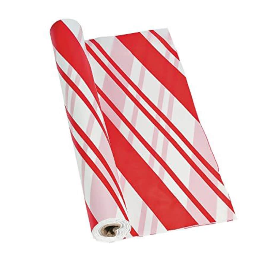 Fun Express Candy Cane Striped Disposable Tablecloth Roll - 100 feet long - Christmas Holiday Party Supplies for $28 Fun Express Candy Cane Striped Disposable Tablecloth Roll - 100 feet long - Christmas Holiday Party Supplies for $28