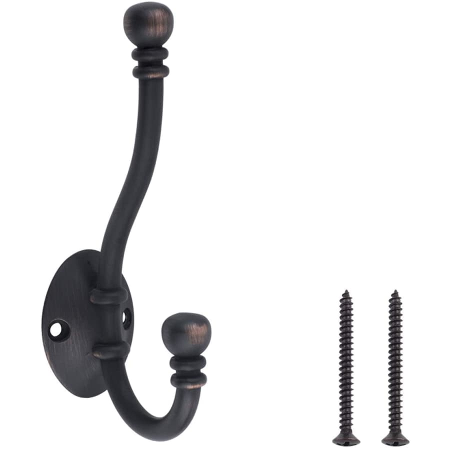 AmazonBasics Wall Mounted Traditional Metal Dual Coat Hooks 5-Pack for $14
