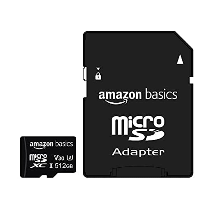Amazon Basics - 512GB microSDXC Memory Card with Full Size Adapter, A2, U3, read speed up to 100 for $38 Amazon Basics - 512GB microSDXC Memory Card with Full Size Adapter, A2, U3, read speed up to 100 for $38