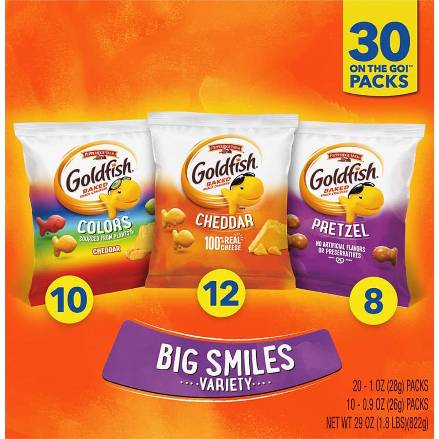 Pepperidge Farm Goldfish Crackers Big Smiles Variety Pack 30-Count Box for $13