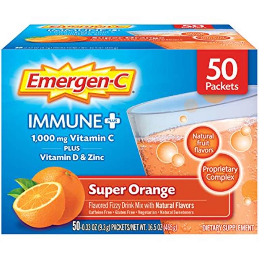 Emergen-C Immune+ Vitamin C 1000mg Powder, Plus Vitamin D And Zinc (50 Count, Super Orange Flavor), for $39