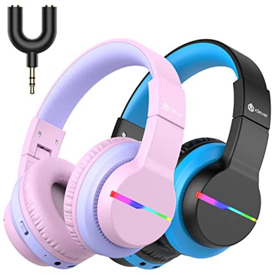 iClever BTH12 Kids Headphones, Colorful LED Lights Kids Bluetooth Headphones with 74/85/94dB Volume for $65