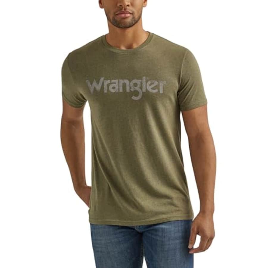 Wrangler Men's Western Crew Neck Short Sleeve Tee Shirt, Sage Heather for $19
