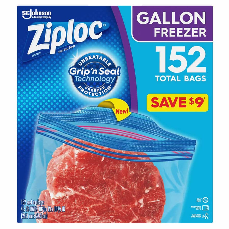 Ziploc Freezer Gallon Bags 152-Pack for $13 for members Ziploc Freezer Gallon Bags 152-Pack for $13 for members