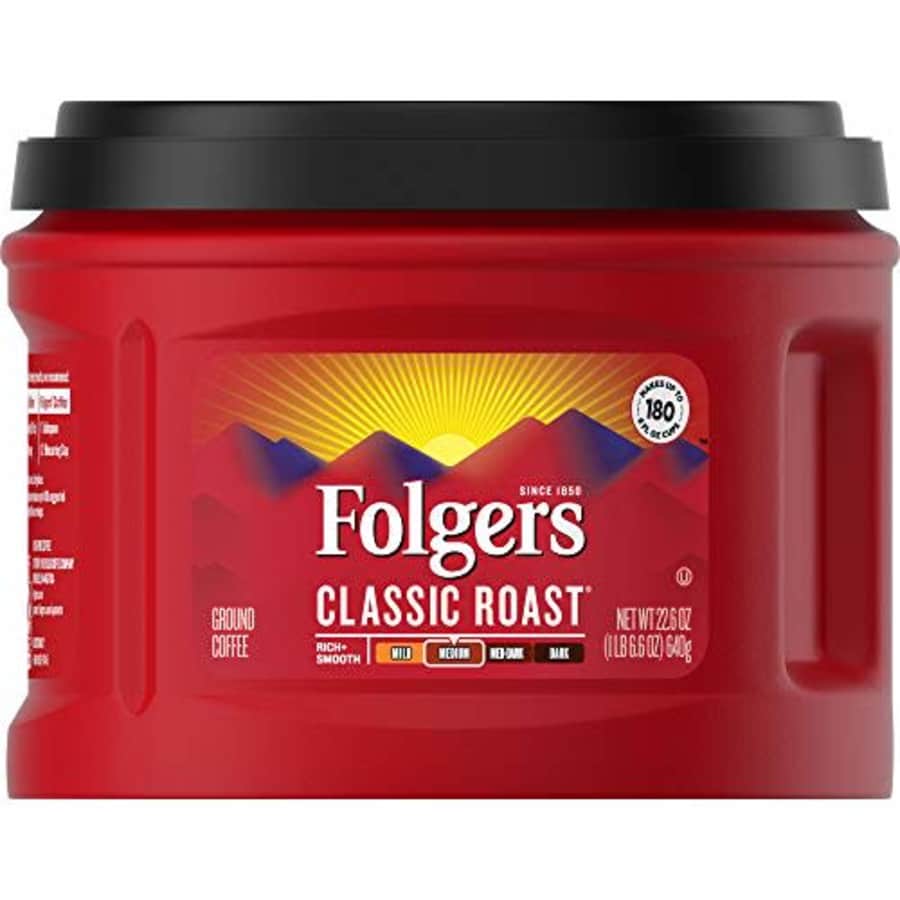 Folgers Classic Roast Medium Roast Ground Coffee, 22.6 Ounces (Pack of 6) for $90 Folgers Classic Roast Medium Roast Ground Coffee, 22.6 Ounces (Pack of 6) for $90