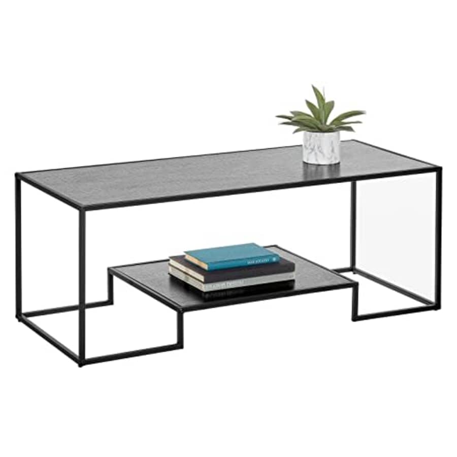 mDesign Living Room Coffee Table with Shelf - Large Rustic Rectangle Coffee Table Metal Furniture for $57