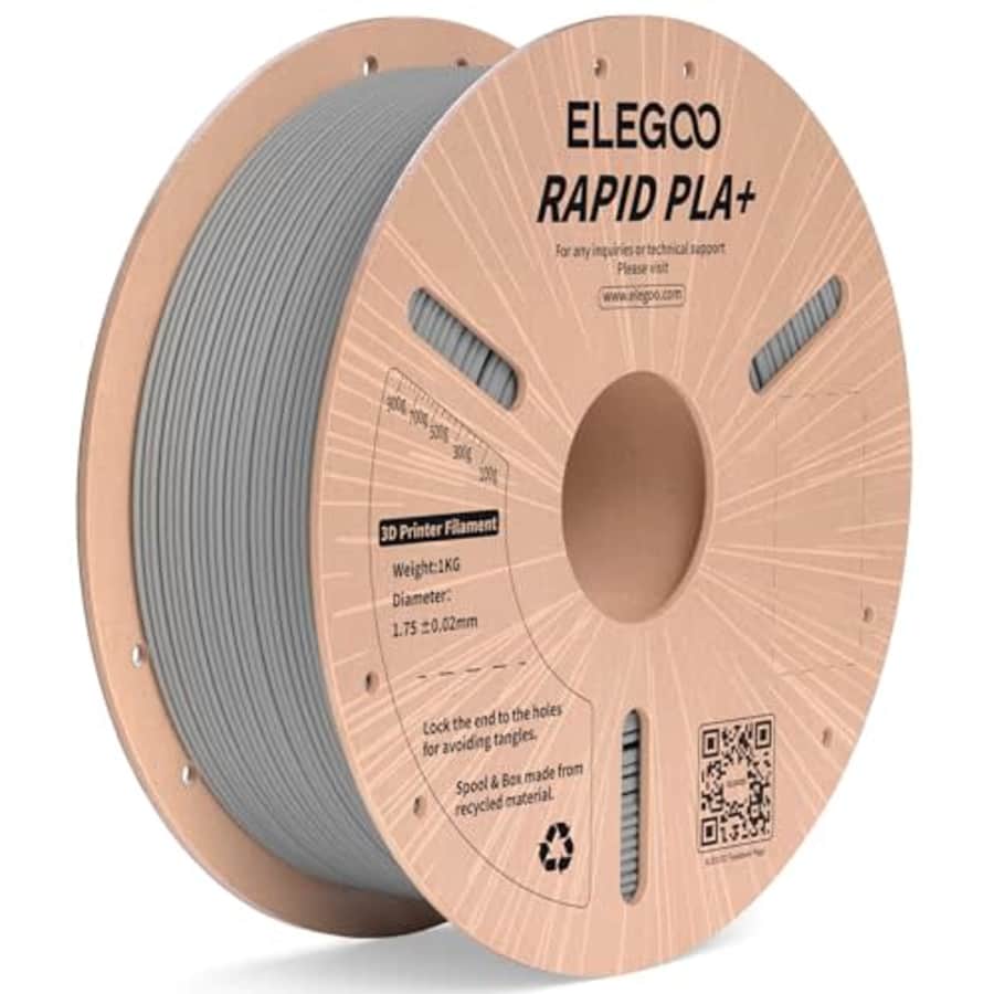 ELEGOO Rapid PLA Plus Filament 1.75mm Gray 1KG, PLA+ 3D Printer Filament for 30-600 mm/s High Speed for $15 ELEGOO Rapid PLA Plus Filament 1.75mm Gray 1KG, PLA+ 3D Printer Filament for 30-600 mm/s High Speed for $15
