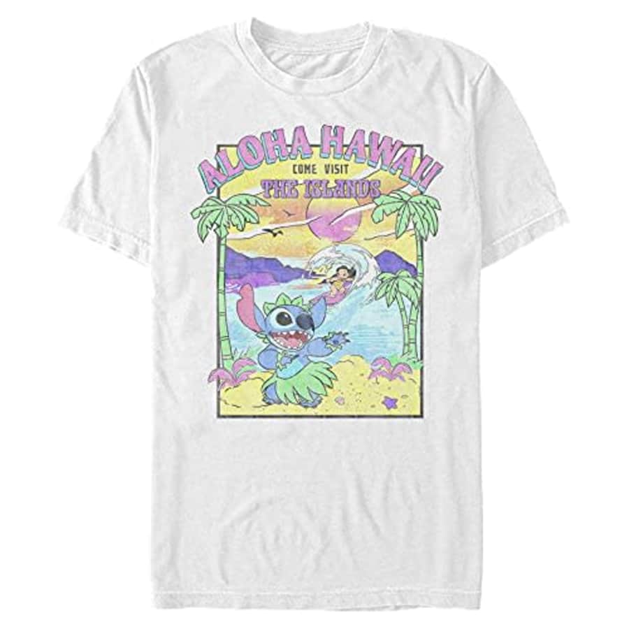 Disney Men's Lilo & Stitch Visit The Islands T-Shirt, White, XX-Large for $16