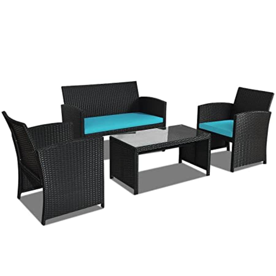 Goplus Rattan Patio Furniture Set 4 Pieces, Outdoor Wicker Conversation Sofa and Table Set with for $210