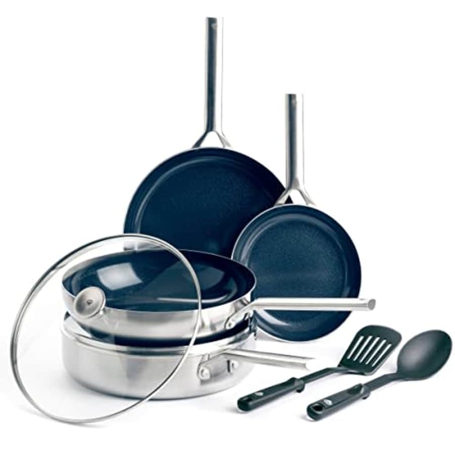 Blue Diamond Cookware Tri-Ply Stainless Steel Ceramic Nonstick, 7 Piece Cookware Pots and Pans Set, for $98