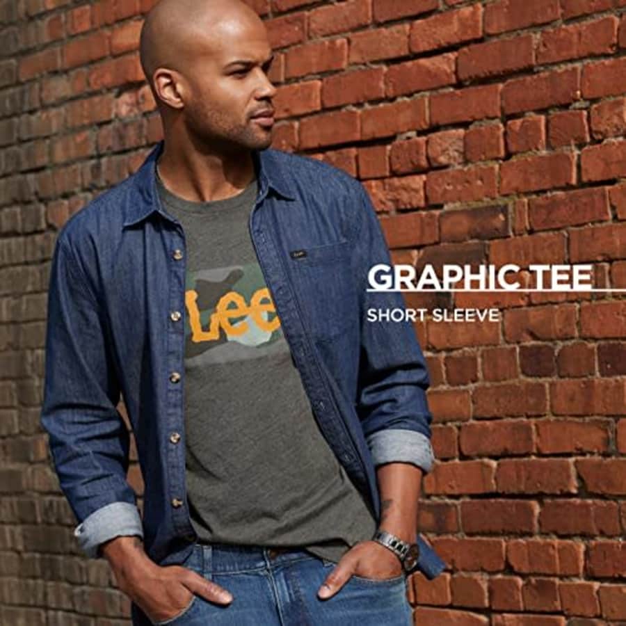 Lee Jeans Lee Men's Short Sleeve Graphic T-Shirt, Pale Gold Heather Jeans for $15