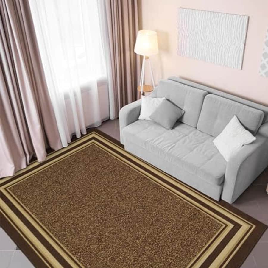 Ottomanson Ottohome Non-Slip Rubberback Bordered Design 3x5 Indoor Area Rug, 3'3" x 5', Brown for $14