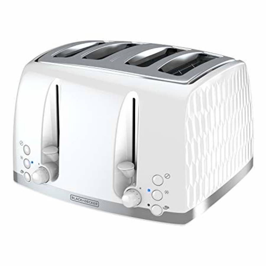 Black + Decker BLACK+DECKER Honeycomb Collection 4-Slice Toaster with Premium Textured Finish, TR1450WD, White for $58