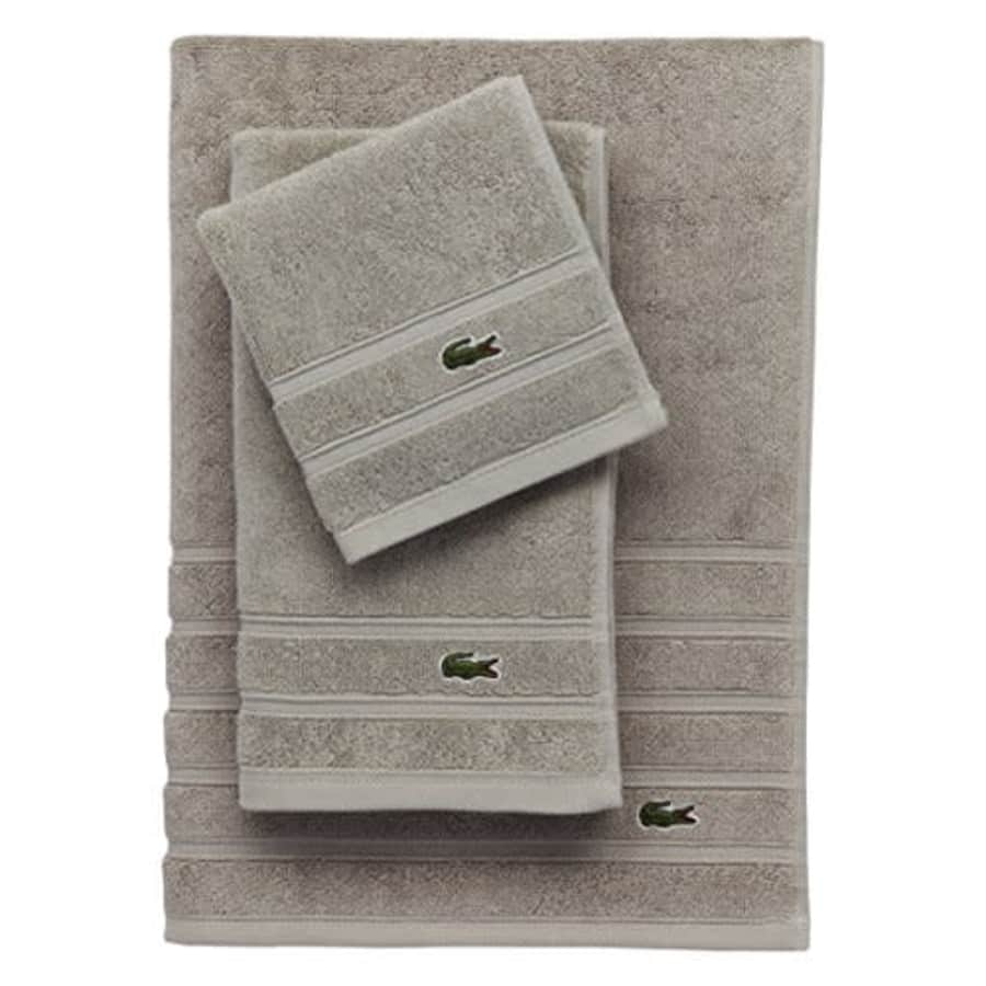 Lacoste Croc Towel, 100% Cotton, 650 GSM, 13"x13" Wash Towel, Pebble for $8