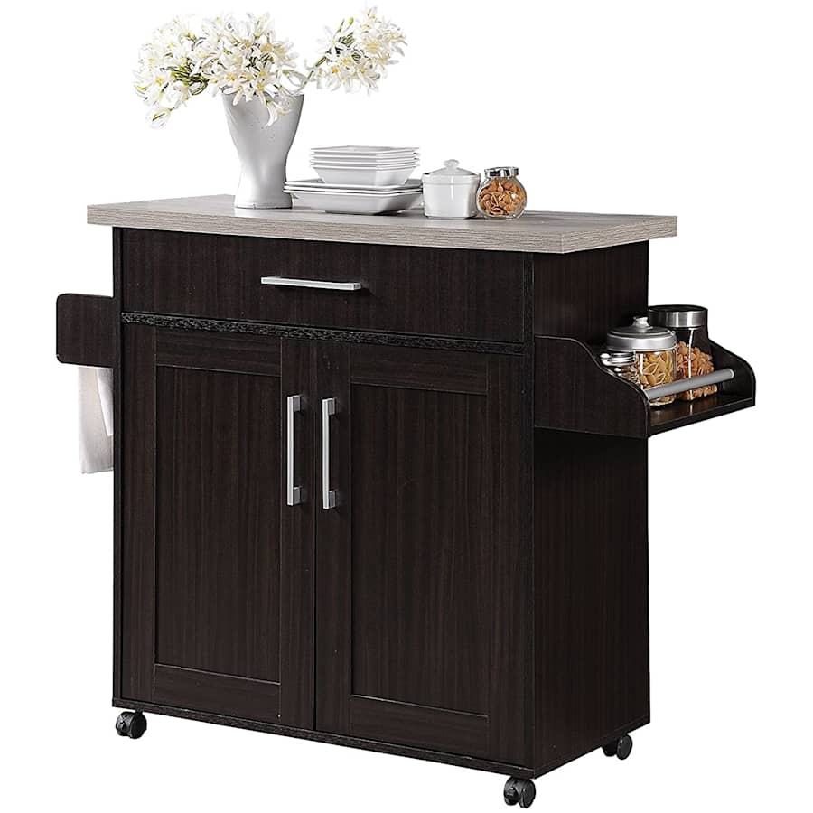 Hodedah Kitchen Island with Spice Rack for $87