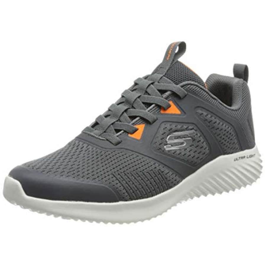 Skechers Men's Sneaker Walking Shoe, Charcoal Mesh Synthetic Orange Trim, 8.5 for $75
