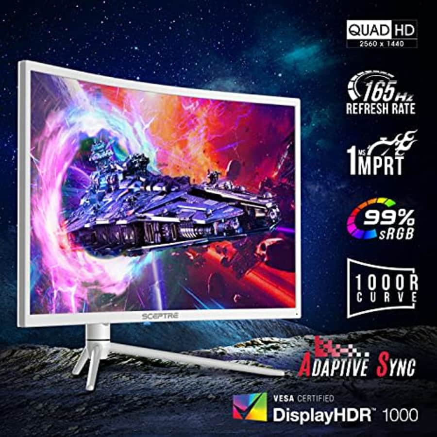 Sceptre 27" Curved Nebula White QHD 2K Monitor 2560 x 1440p up to 165Hz 1ms HDR1000 99% sRGB for $230