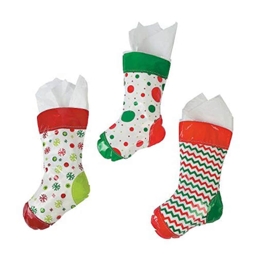 Fun Express - Plastic Stocking Treat Bags for Christmas - Party Supplies - Bags - Plastic Bags - for $13