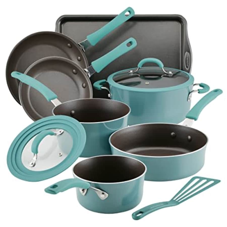 Rachael Ray Cook + Create Nonstick Cookware/Pots and Pan Set, 10 Piece, Agave Blue for $180