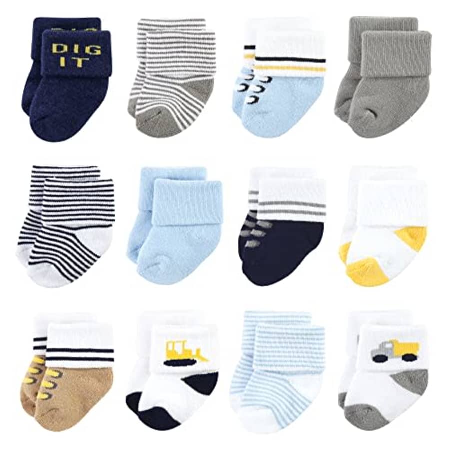Luvable Friends Unisex Baby Newborn and Baby Terry Socks, Bulldozer, 0-6 Months for $18