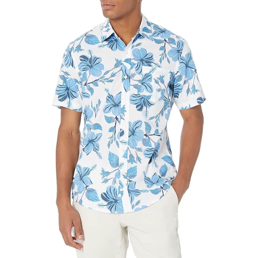 Amazon Essentials Men's Slim-Fit Short-Sleeve Print Shirt for $10 Amazon Essentials Men's Slim-Fit Short-Sleeve Print Shirt for $10