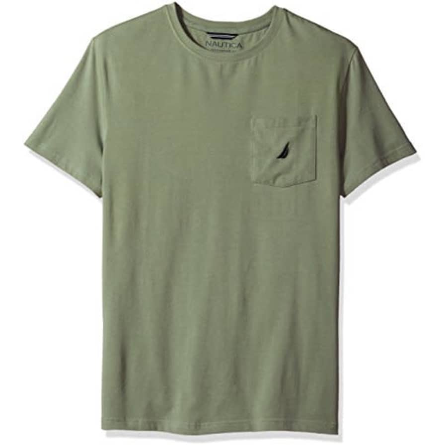 Nautica Men's Standard Short Sleeve Slim Fit Pocket Crew Neck Solid T-Shirt, Seal Grey, X-Small for $17