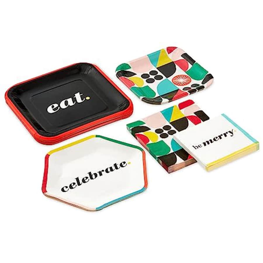 Hallmark Bold Black, White and Red Party Supplies (16 Dinner Plates, 8 Square Dessert Plates, 8 for $16