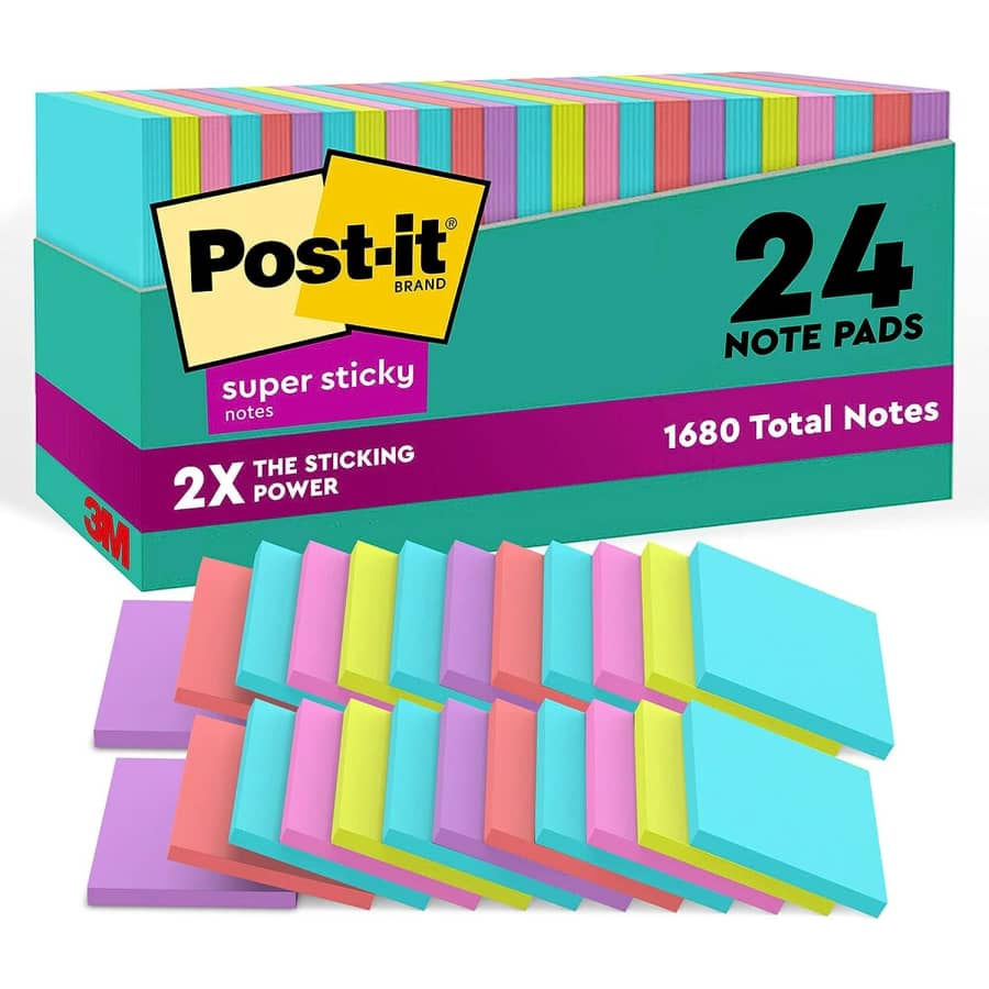 Post-it 3" x 3" Super Sticky Notes 24-Pack for $20