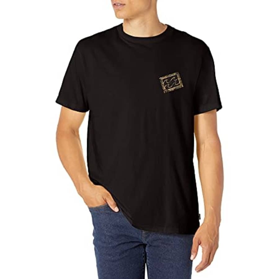 Billabong Men's Classic Short Sleeve Premium Logo Graphic T-Shirt, Crayon Wave Black, Small for $26