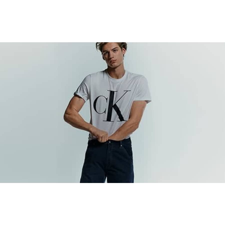 Calvin Klein Men's Monogram CK Jeans Crewneck T-Shirt, Egret for $27