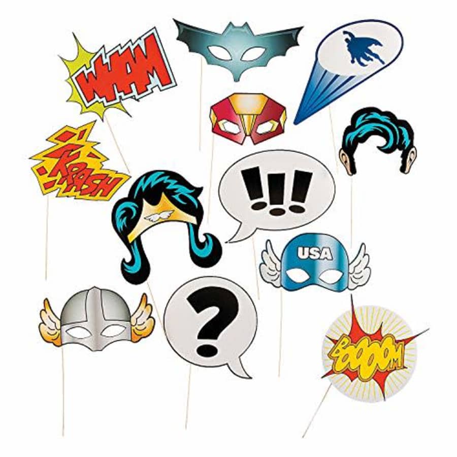 Fun Express Super Hero Stick Costume Props (1 Dozen) PhotoBooth Supplies, Birthday Party Favors, DIY Decorations for $11 Fun Express Super Hero Stick Costume Props (1 Dozen) PhotoBooth Supplies, Birthday Party Favors, DIY Decorations for $11