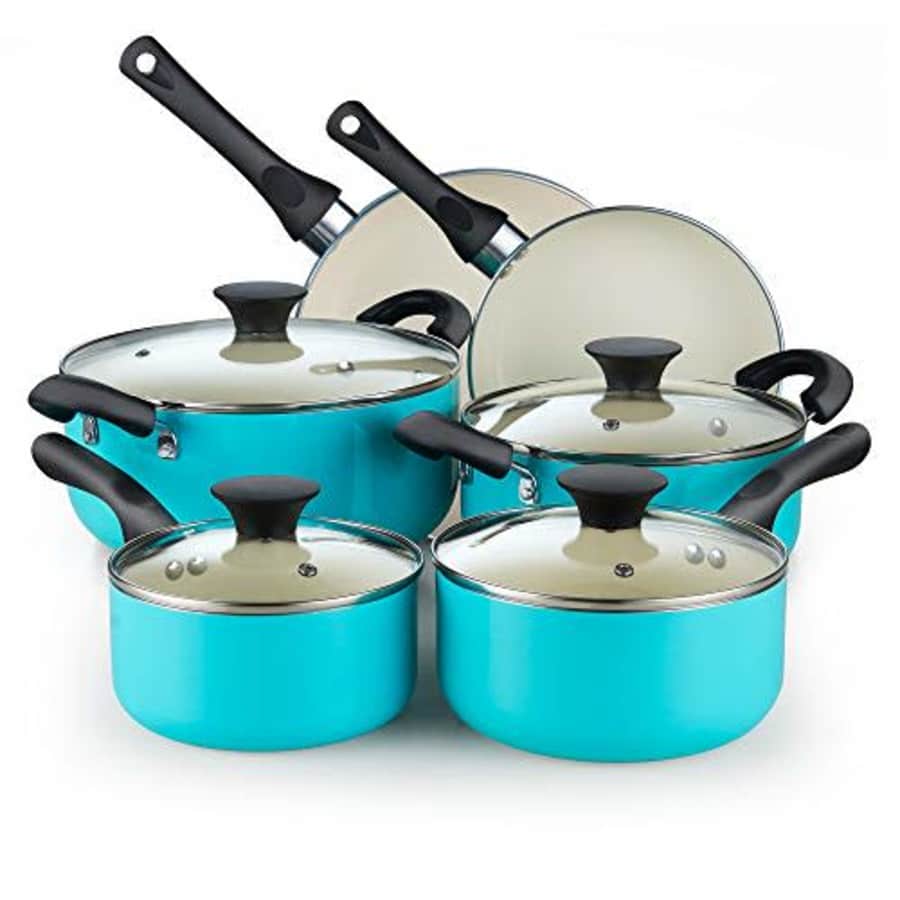 Cook N Home 10 Piece Nonstick Ceramic Coating Cookware Set, Turquoise for $76 Cook N Home 10 Piece Nonstick Ceramic Coating Cookware Set, Turquoise for $76