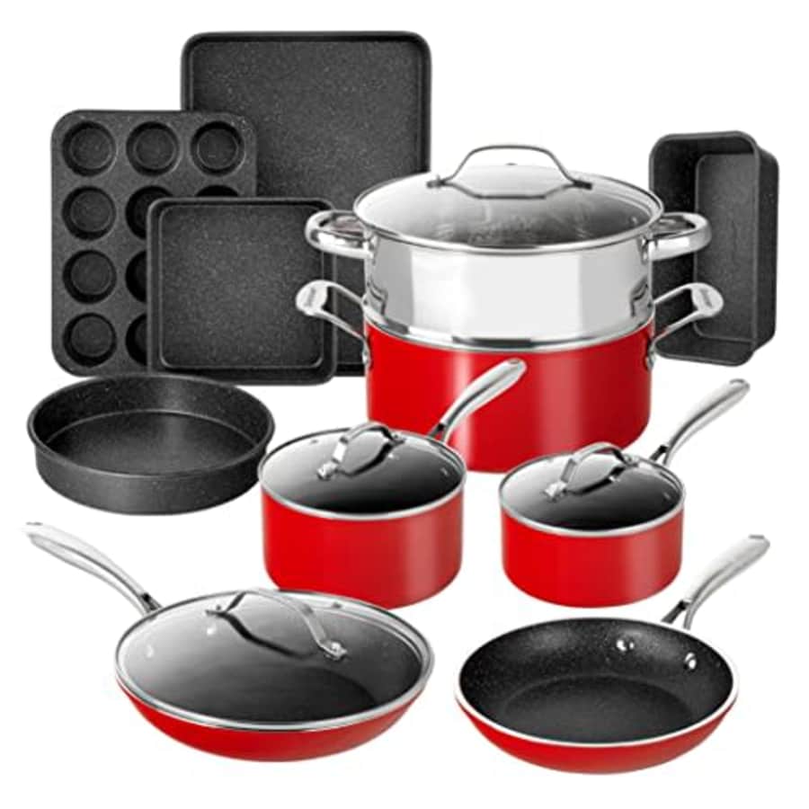 Granitestone 15 Pc Pots and Pans Set Non Stick, Kitchen Cookware Sets, Ultra Durable Pots and Pans for $70 Granitestone 15 Pc Pots and Pans Set Non Stick, Kitchen Cookware Sets, Ultra Durable Pots and Pans for $70