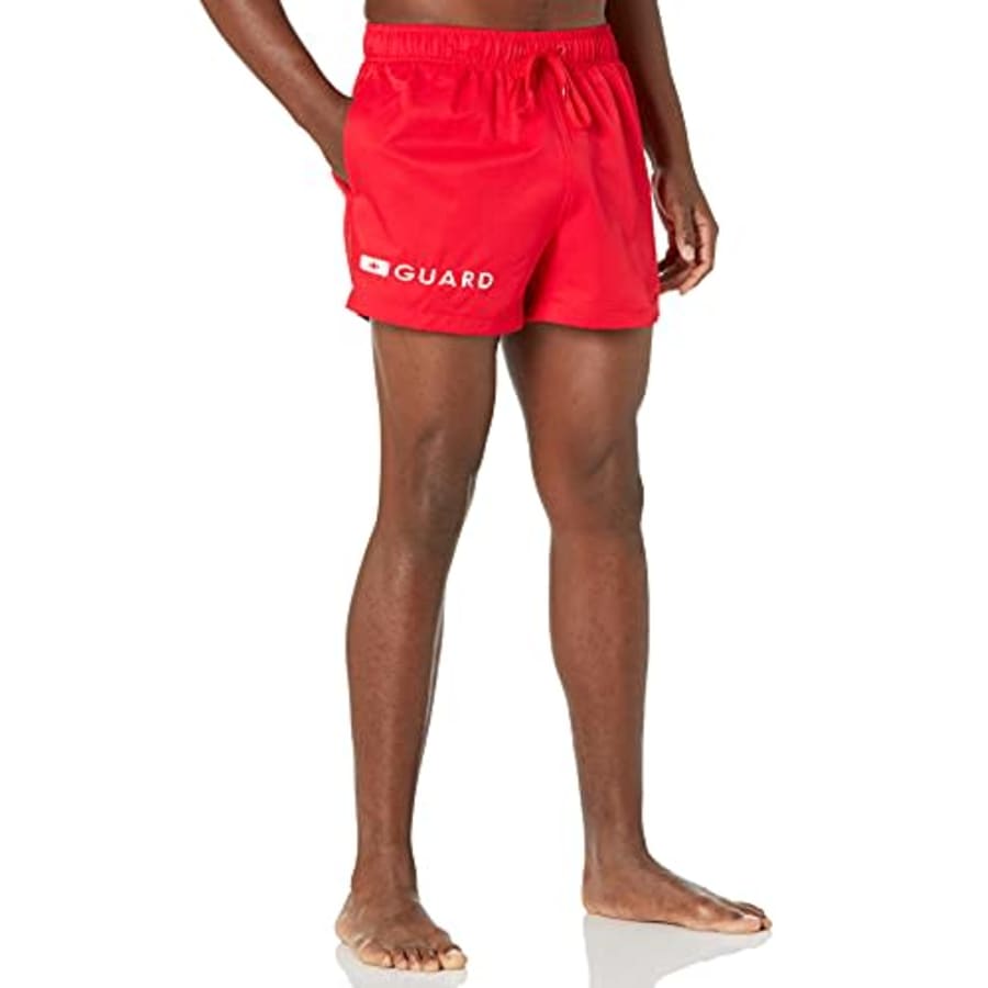 Speedo Men's Standard Guard Swimsuit Trunk Volley, 14" High Risk Red, Medium for $44