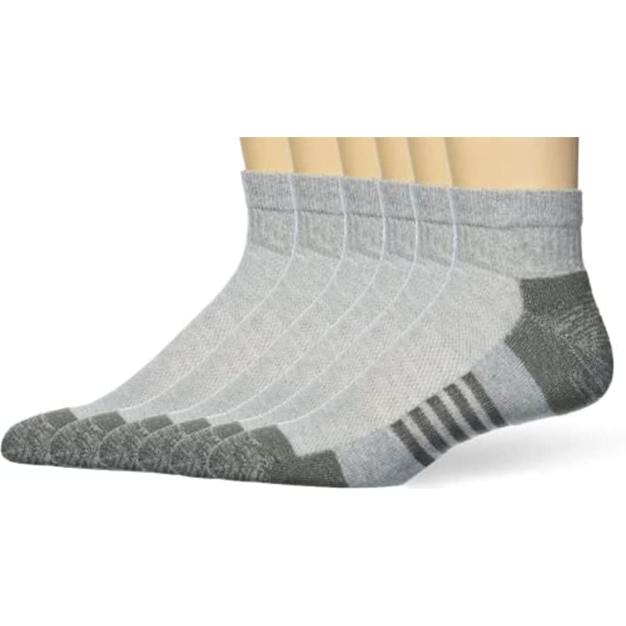 Amazon Essentials Men's Performance Cotton Cushioned Athletic Ankle Socks, Pack of 6, Grey, 12-14 for $15