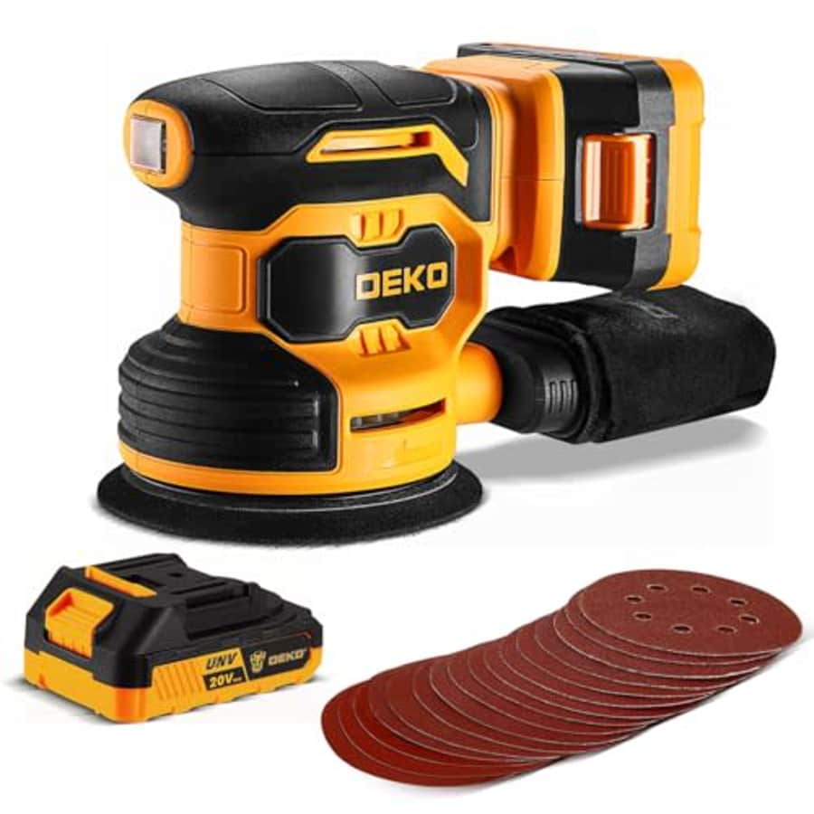 DekoPro Orbital Sander Cordless: 20V Power Sander Tool Electric Hand Sanders Tools for Wood, with 2 for $70