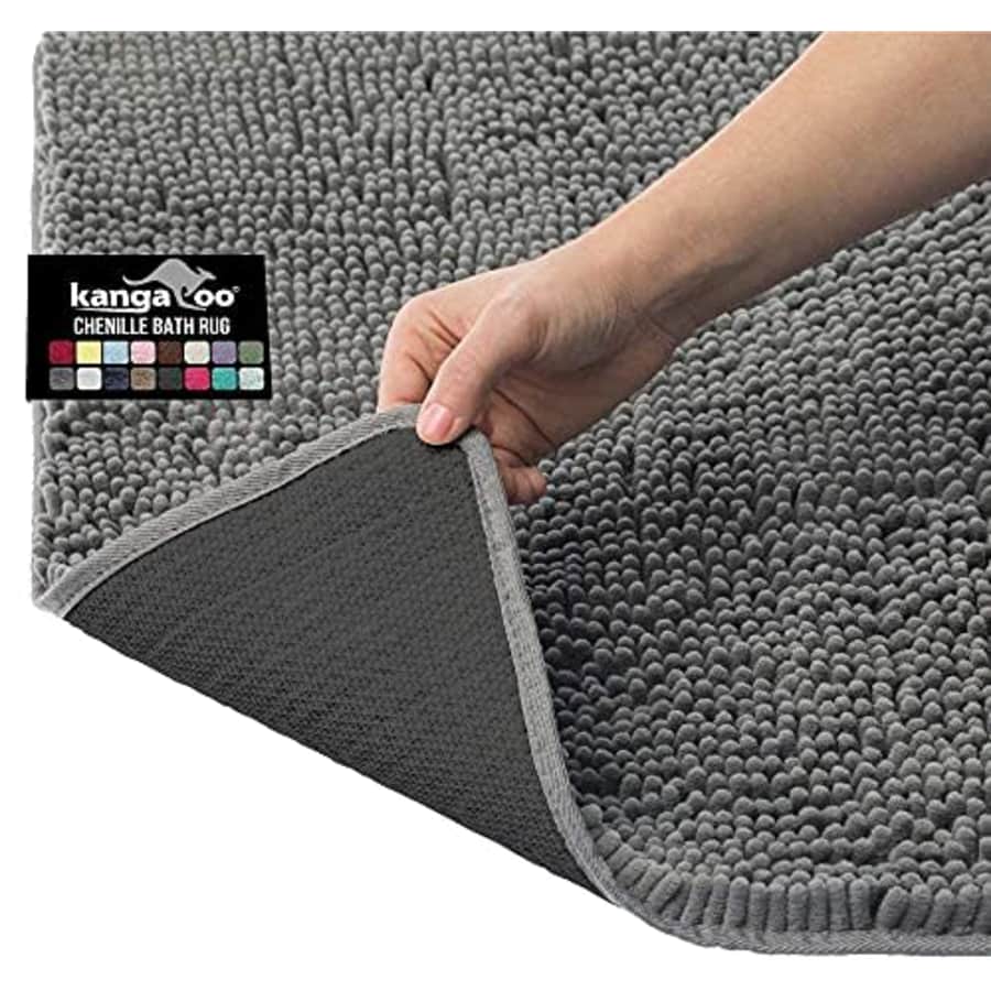 Kangaroo Luxury Chenille Bath Rug, Extra Soft and Absorbent Shaggy Bathroom Rugs, Machine Wash Mat, for $15