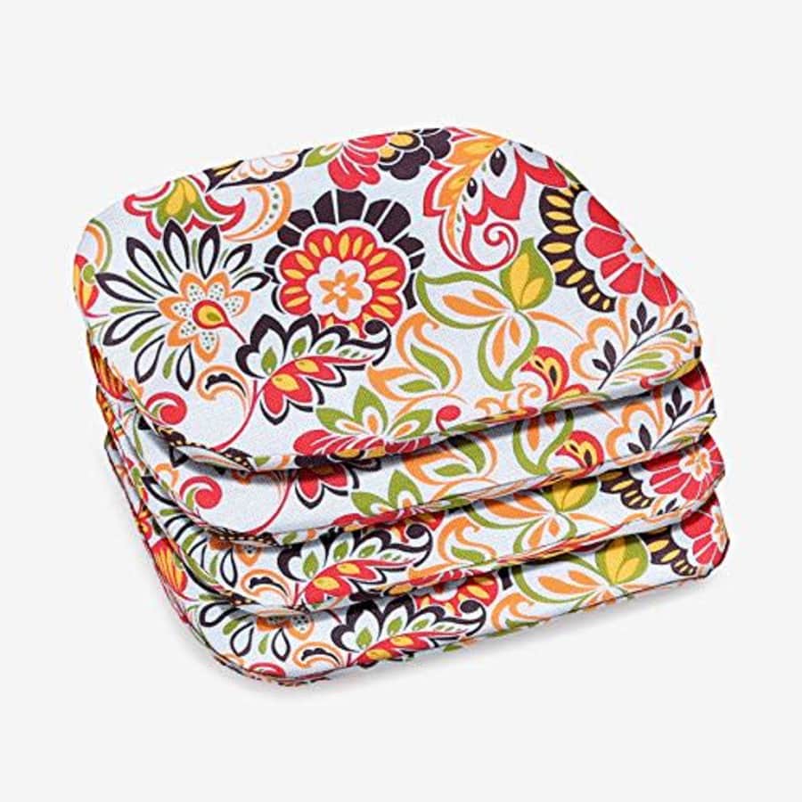 BrylaneHome Set of 4 Stacking Chair Pads Patio Cushion, Floral Sunshine for $63