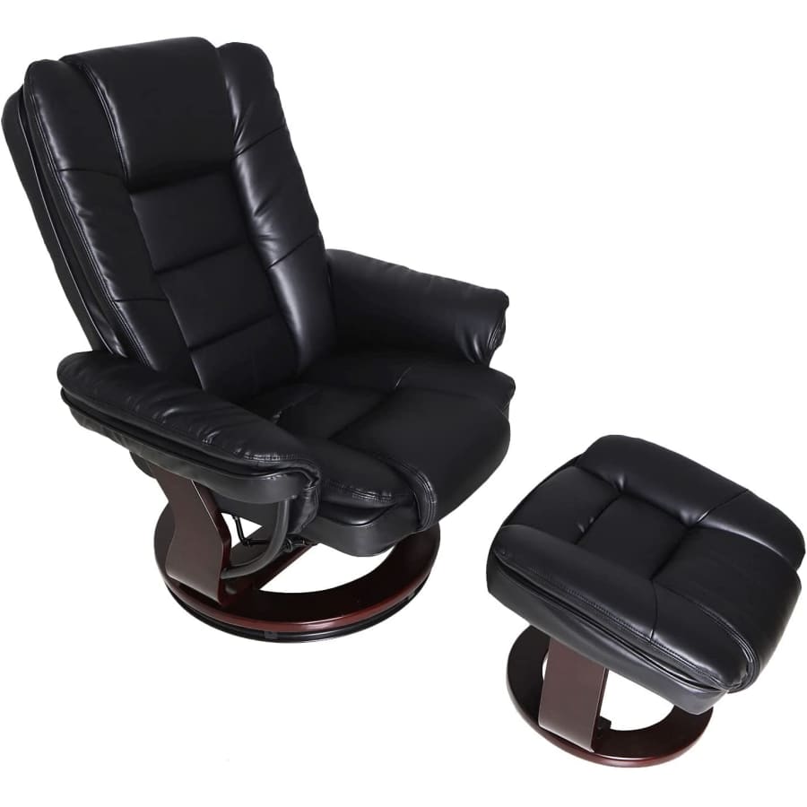 JC Home Contemporary Black Leather Recliner and Ottoman for $353