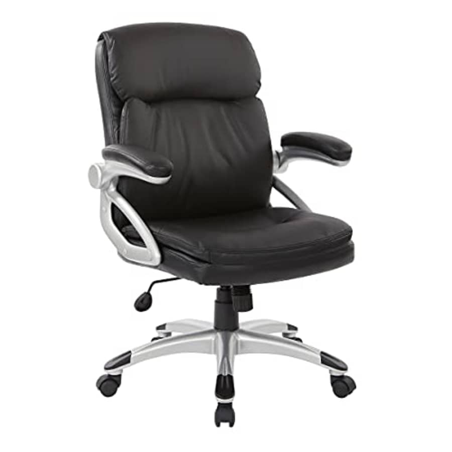 Office Star ECH Series Bonded Leather Executive Chair with Lumbar Support and Padded Flip Arms, for $186