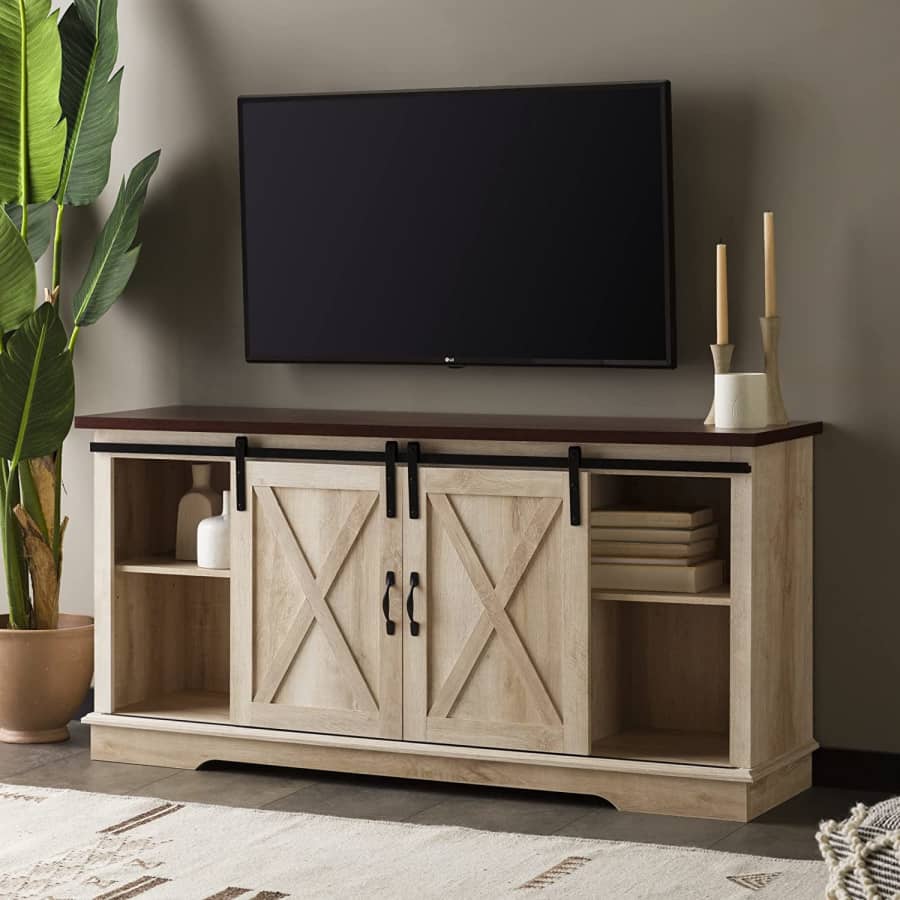 Walker Edison Richmond Modern Farmhouse Sliding Barn Door TV Stand for $138