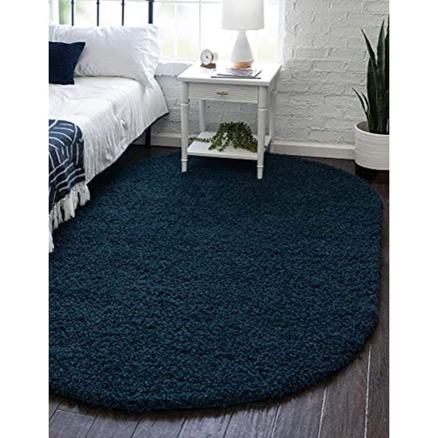 Unique Loom Solid Shag Collection Area Rug (5' 1" x 8' Oval, Sapphire Blue/ Navy Blue) for $59