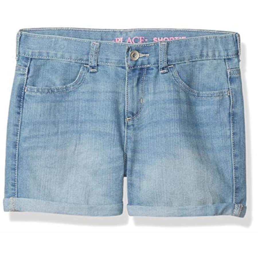 The Children's Place Girls' Roll Cuff Denim Shortie Shorts Lt Blutiful Wsh 5 plus for $7