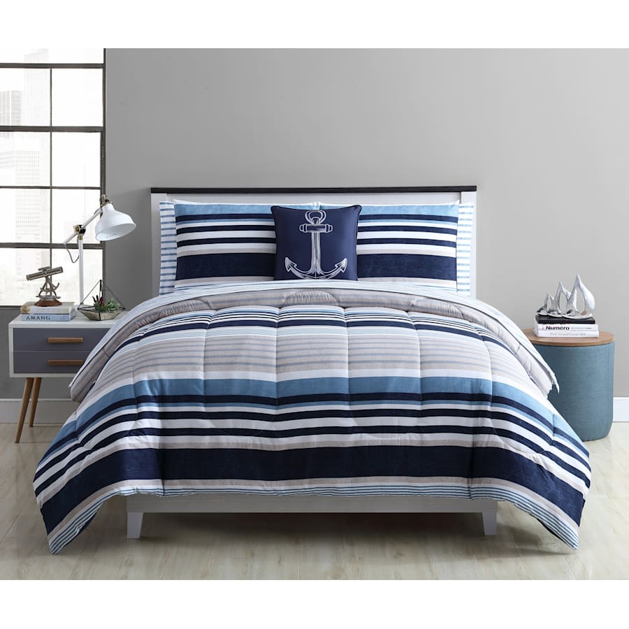 Mainstays Max Stripe Bed-in-a-Bag Full Comforter Set for $22