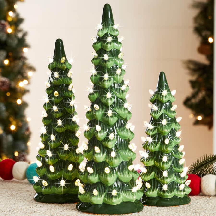Best Choice Products Pre-Lit Ceramic Tabletop Christmas Trees 3-Pack for $50