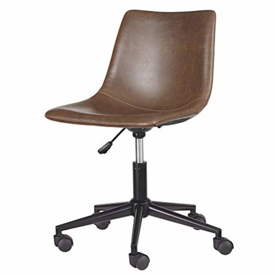 Signature Design by Ashley Faux Leather Adjustable Swivel Bucket Seat Home Office Desk Chair, Brown for $120