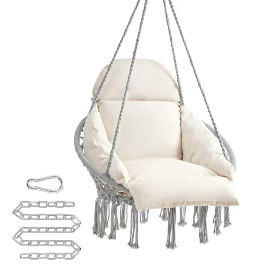 SONGMICS Hanging Chair, Hammock Chair with Large, Thick Cushion, Boho Swing Chair for Bedroom, for $68