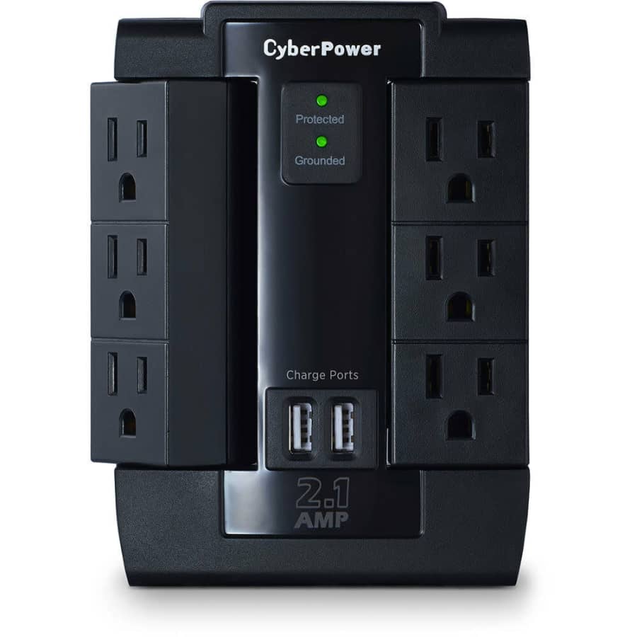 CyberPower 6-Outlet 2-USB Swivel Surge Protector: 2 for $27