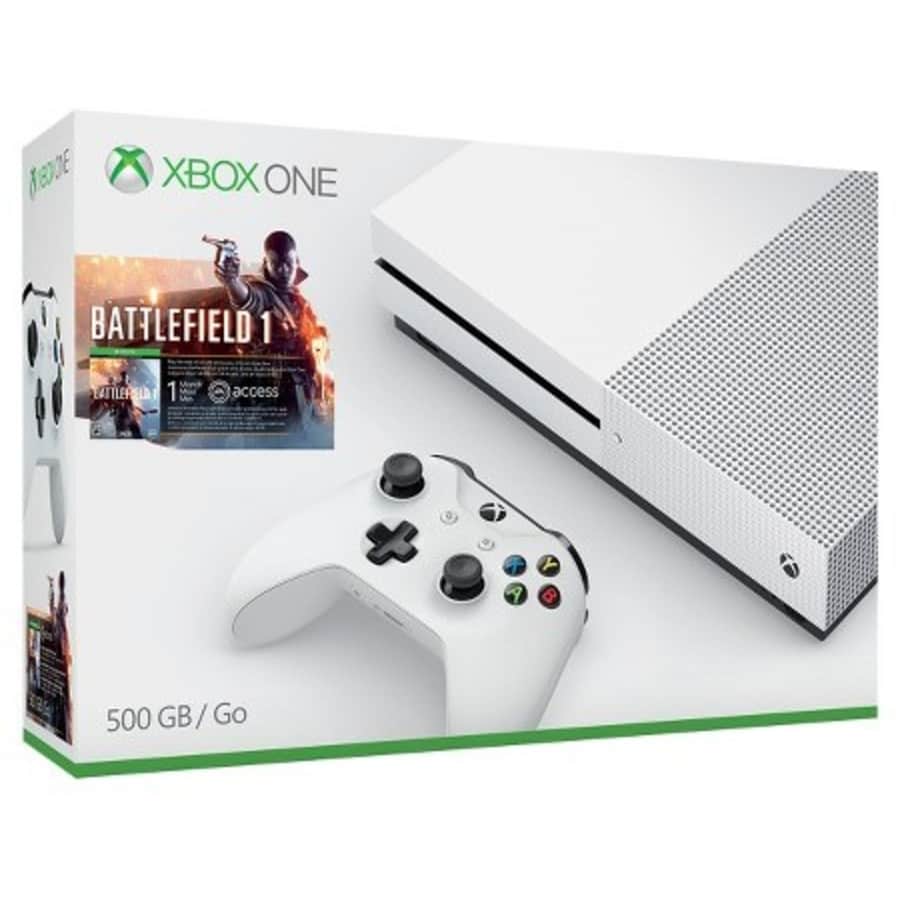 Xbox One S 500GB Battlefield 1 Console Bundle + $40 Gift Card for $250 Xbox One S 500GB Battlefield 1 Console Bundle + $40 Gift Card for $250